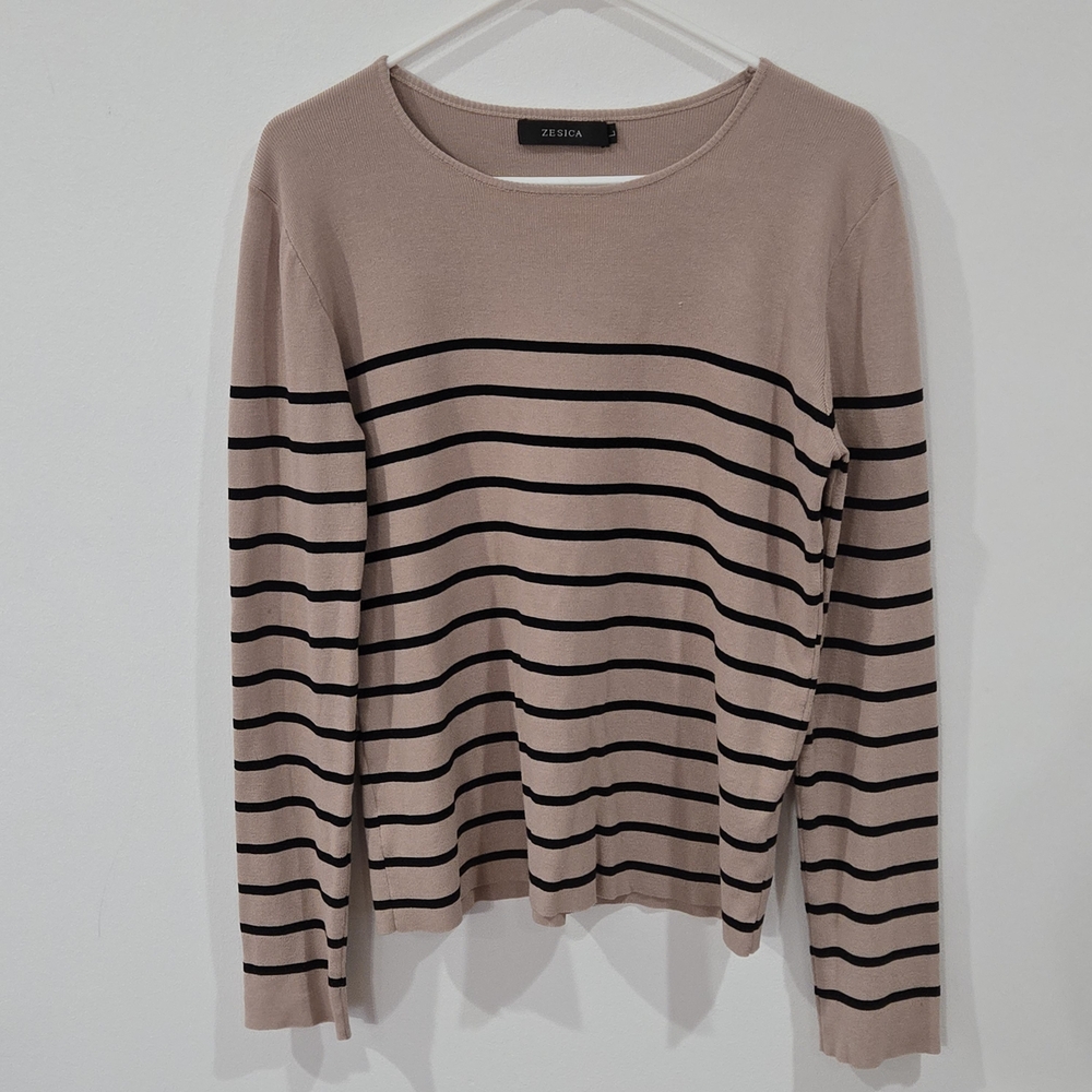 Zesica Sz Large Long Sleeve Crewneck Striped Ribbed Knit Top